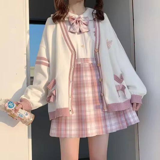 Autumn Winter Women Sweater Loose Japanese Style Sweet Knitted Cardigan Embroidery