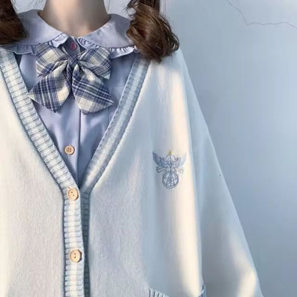 Autumn Winter Women Sweater Loose Japanese Style Sweet Knitted Cardigan Embroidery