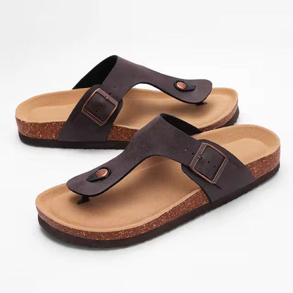 Comwarm 2024 Cork Flip Flops For Women Men Flats Sandals Leather Summer