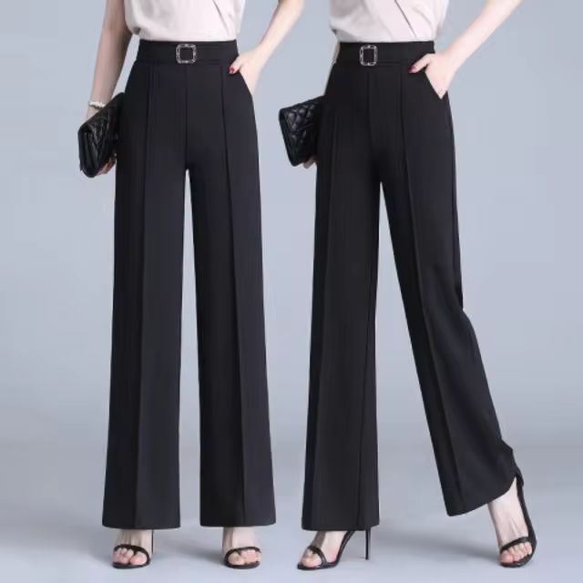 Spring Summer New Thin Ice Silk Wide Leg Pants Women Solid Elastic High