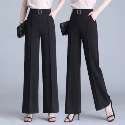 Spring Summer New Thin Ice Silk Wide Leg Pants Women Solid Elastic High