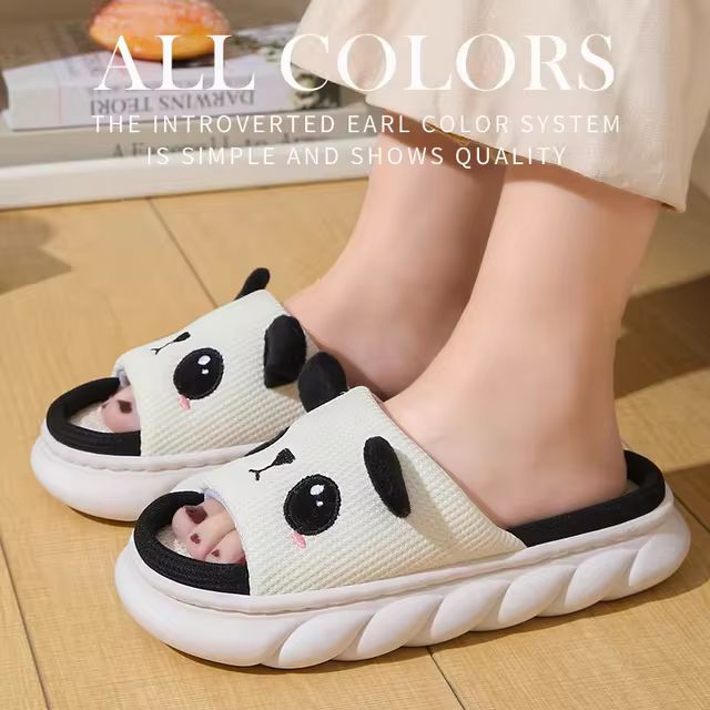 Cute Cartoon Cow Unisex Linen Slippers Spring Summer Slides Mule