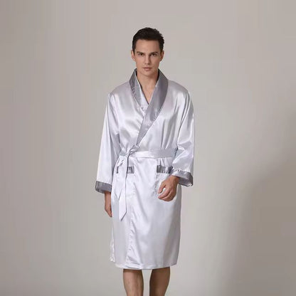 Men Kimono Bathrobe Gown Loose Nightwear Loungewear Silk Stain Home