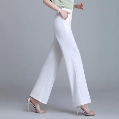 Spring Summer New Thin Ice Silk Wide Leg Pants Women Solid Elastic High