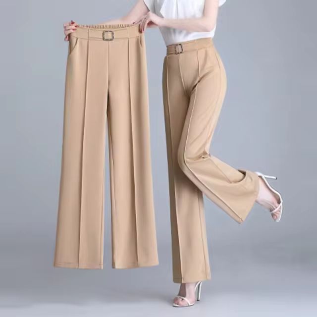 Spring Summer New Thin Ice Silk Wide Leg Pants Women Solid Elastic High