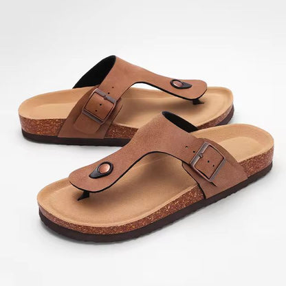 Comwarm 2024 Cork Flip Flops For Women Men Flats Sandals Leather Summer