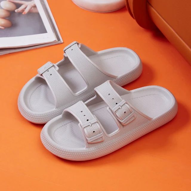 Thick Platform Cloud Slippers Women Fashion Buckle Soft Sole Pillow Slides