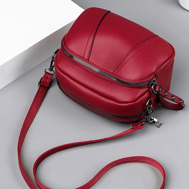 Solid Color Fashionable Rivet Zipper Women's Mobile Phone Bag Simple Soft