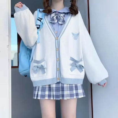 Autumn Winter Women Sweater Loose Japanese Style Sweet Knitted Cardigan Embroidery