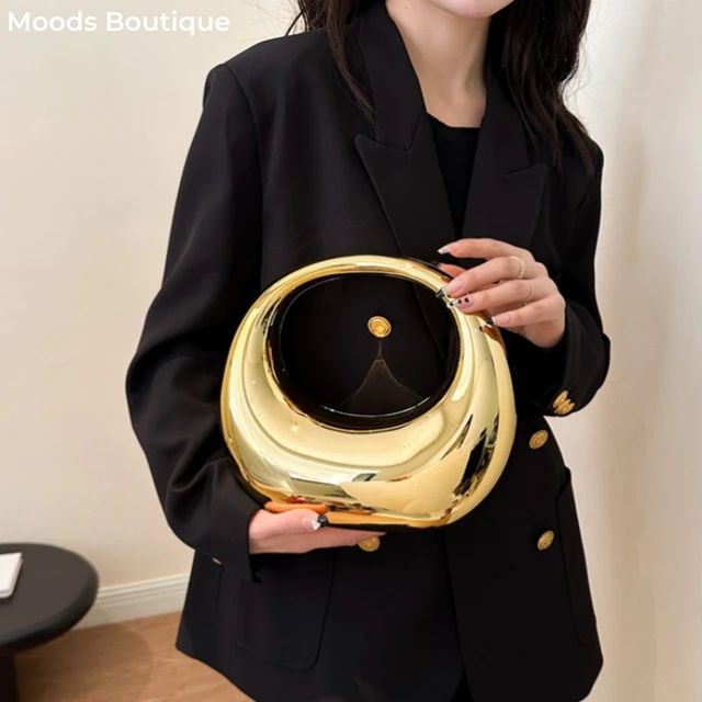 MOODS Golden Evening Handbag For Women PVC Wrist Bag Dinner Party Wedding