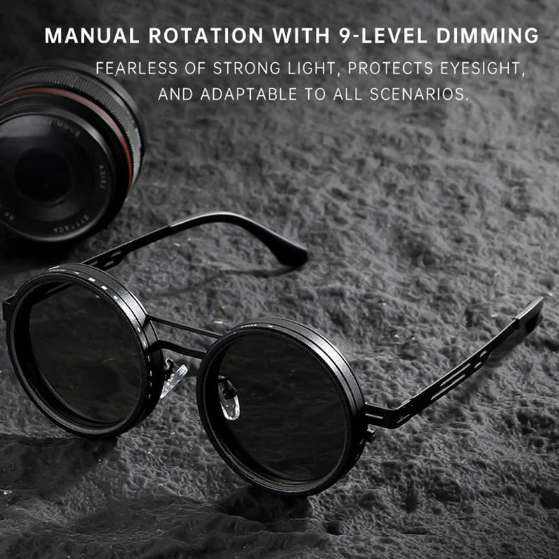 🕶️ Round Steampunk ND9 Adjustable Dimming Sunglasses 🕶️