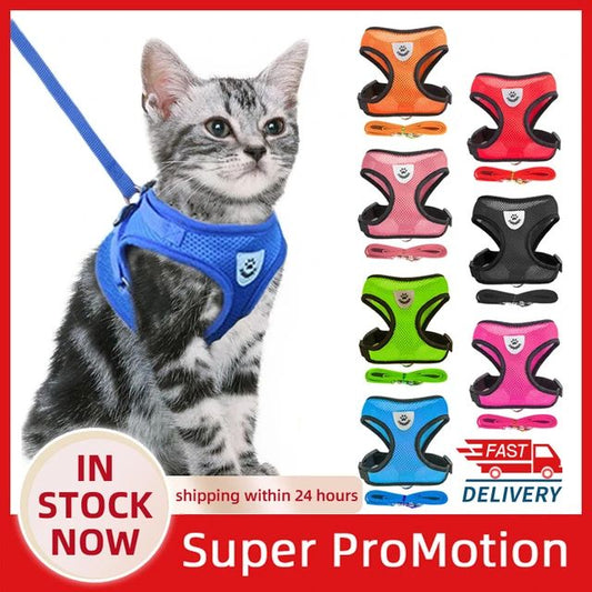 Cat Harness Vest Walking Lead Leash For Puppy Dogs Collar Polyester